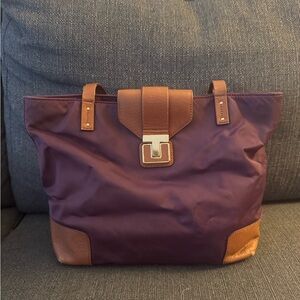 Tory Burch Purple and Tan Tote Bag with Dust Bag and Key Chain